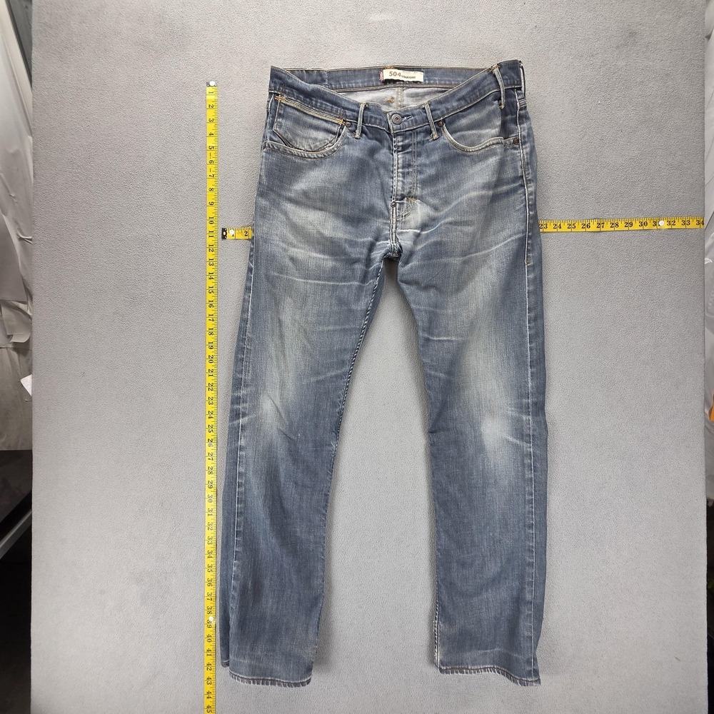 Vintage Levis 504 Jeans Mens 36x32 Blue Straight Engineered Zip Fly Whiskers